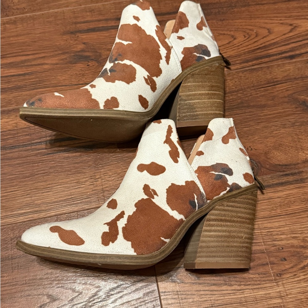 Western cow print ankle booties